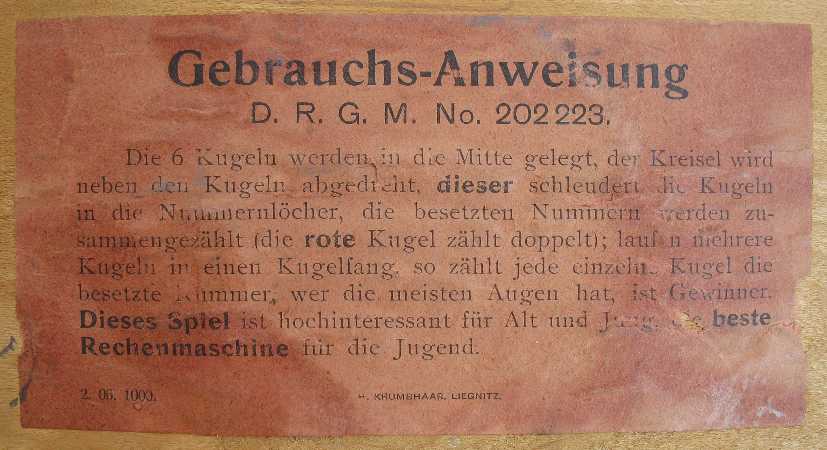 Gebrauchsanweisung des Kreiselspiels